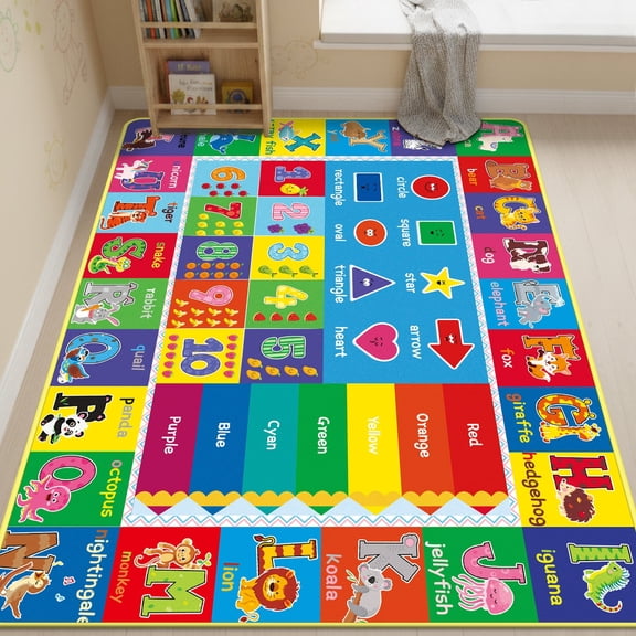 Kids Play Rug ABC Educational Area Rug, Alphabet Animal Soft Non-Slip Carpet for Toddler Bedroom Playroom 78.7X59 INCH Blue