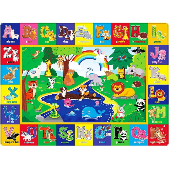 Kids Play Rug, Animals Print Baby Mat for Floor, Kids Rug for Playroom, ABC Educational Rug, Non-Toxic Soft Baby Crawling Mat, Tummy Time Mat, Nursery Rugs (Green, 59X39.4 INCH)