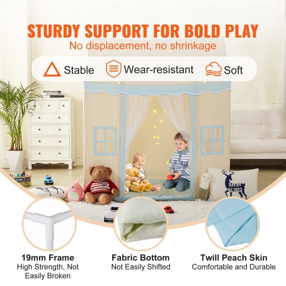 Kids Play Tent Castle Tent for 1-5 Years Old Toddler Tent with Mat and Tent Lamp Indoor Outdoor Beige Play House for Boys and Girls