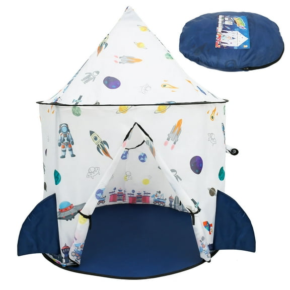 Kids Play Tent Rocket Themed Pop Up Playhouse Portable Children Play Tent Foldable Indoor Outdoor Games Tent Polyester Children Pop Up Tent with Storage Bag for Kids Toddlers Gift