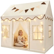 Rirool Kids Play Tent with Mat, Star String and Flag, Large Cream Indoor Outdoor Playhouse Tent for Toddlers Girls Boys Ages 3+, Machine Washable Children Play Tent 50 x 34 x 51 in