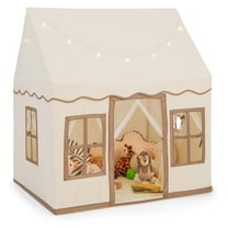 Kids Play Tent with Washable Mat Star Light Windows, Anti-Trip Large Playhouse Toys for Children Boys Girls, Indoor Outdoor Tents Castle for Toddlers (Beige)