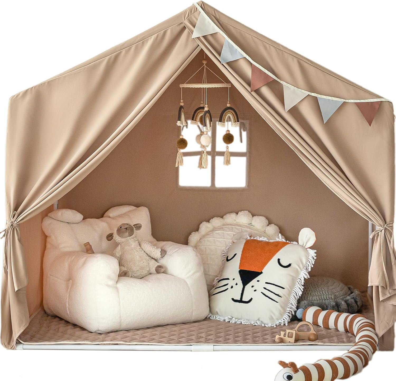 Kids Play Tent with Mat, Large Indoor Playhouse Tent, Kids Play House Tent Castle for Boys and ...