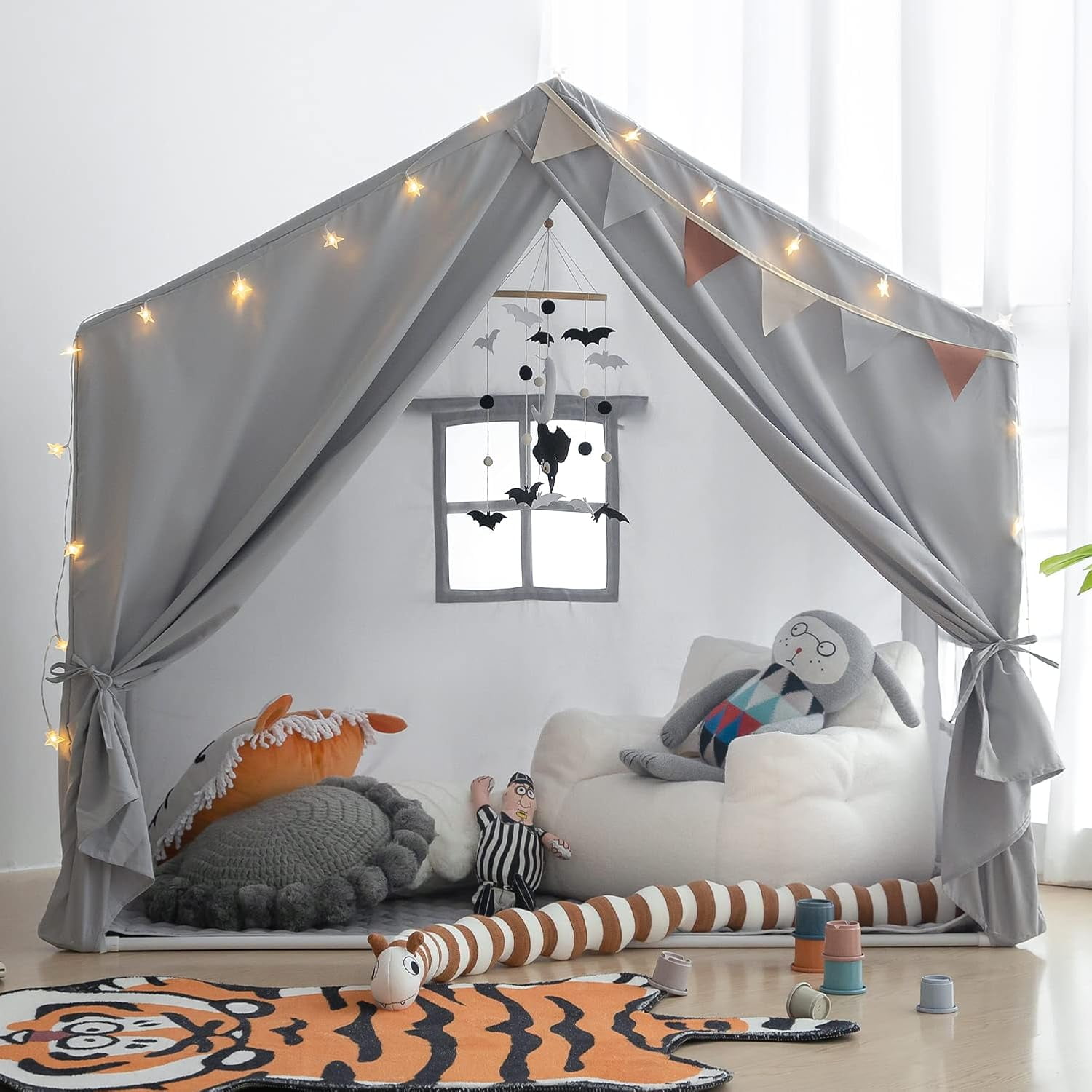 Large Gray Fabric Indoor Playhouse Tent for Kids