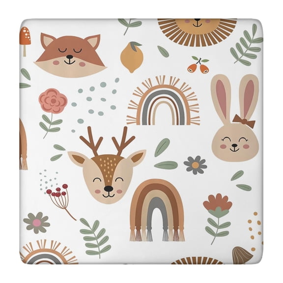 Kids Playful Elastic Table Cover - Cartoon Graffiti Square Tablecloth, Soft Durable Washable Snug Fit (Stars & Moon Theme)