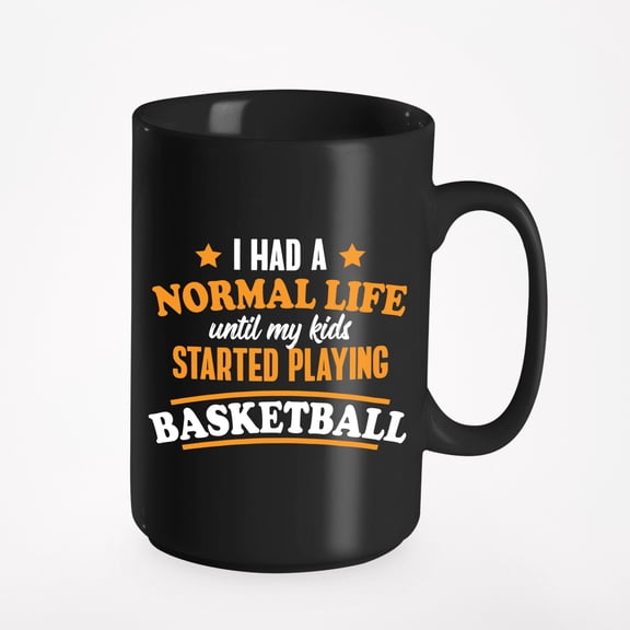 Kids Playing Basketball, Black 15oz Ceramic Mug