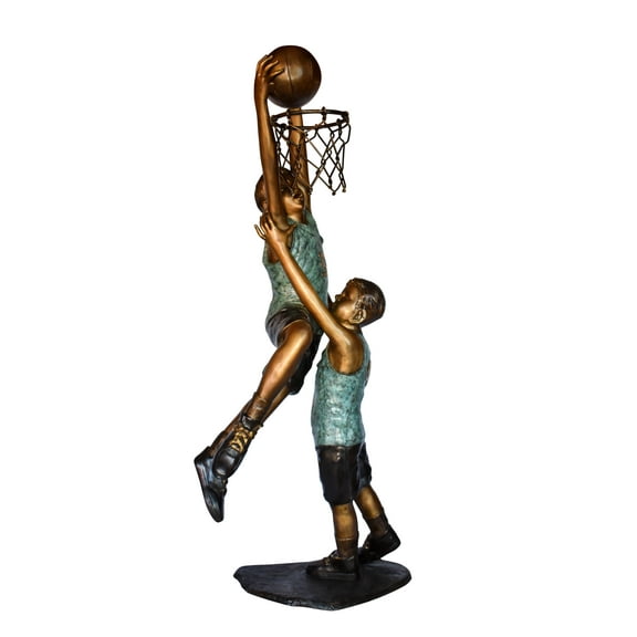 Kids Playing Basketball in Action Life Size Bronze Statue 27" x 17" x 66"H