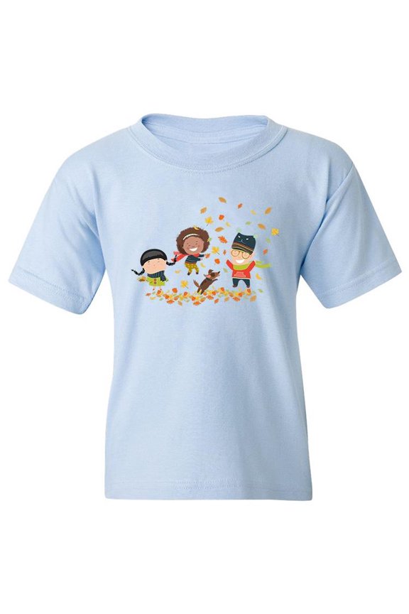 Kids Playing With Leaves T-Shirt Juniors -Image by Shutterstock, Large