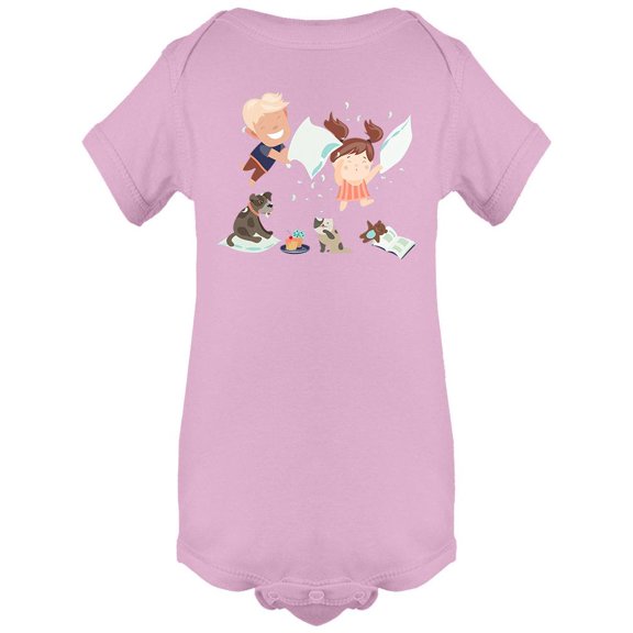 Kids Playing With Pillows Bodysuit Infant -Image by Shutterstock, 18 Months