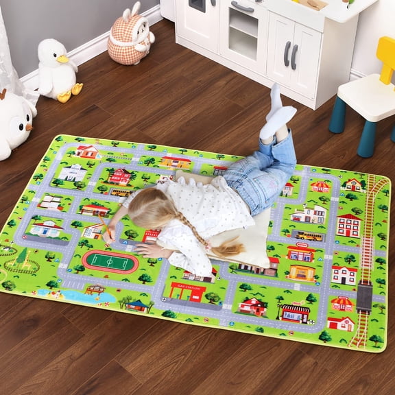 Kids Playmat Car Rug 5x7 Large Learning Nursery Rug Road and Traffic Playroom Carpet Car City Map Play Rug Non-Slip Ultra-Soft Educational Rug for Kids Room Classroom Bedroom, Gray
