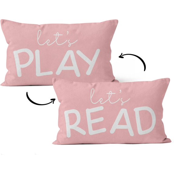 Kids Playroom Decor,Classroom Pillows Cover,Let''s Read Play Decorative 12 x 20 Throw Pillow Cover,Lets Play Read Kids Reading Corner Room Playroom Nursery Decor Reversible Pillowcase (Pink)