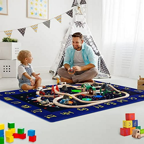Kids Playroom Rug,Kids Solar System Educational Rug,Galaxy Outer Space Non-Slip Kids Rugs for  Bedroom Nursery Playroom Classroom