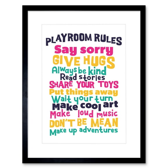 Kids Playroom Rules Fun Colourful Framed Wall Art Print