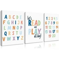Kids Playroom Wall Art Decor Nursery ABC Alphabet Poster Play Room Canvas Wall Decor Toddler Childrens Educational Artwork Numbers Shapes Prints ABC Picture for Playroom（Only canvas）