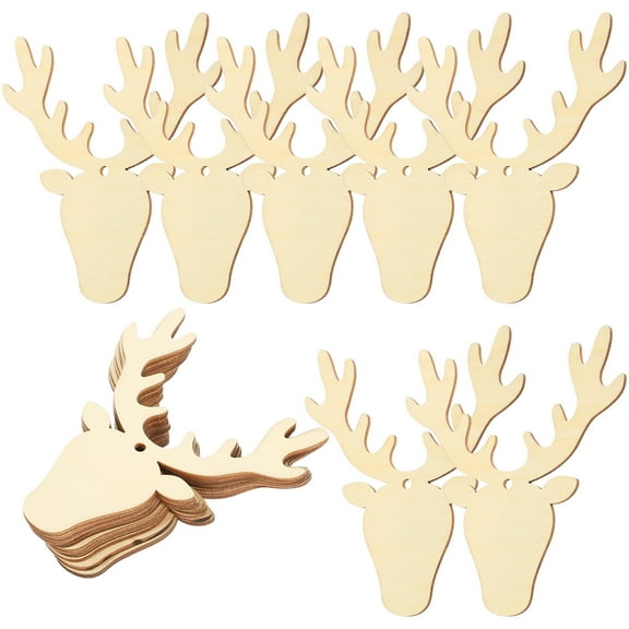 Kids Playset Christmas Wood Chips Deer Head Toys Unfinished Wooden Cutouts Child