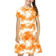 thumbnail image 1 of Kids Plus Size Maxi Dress Short Sleeve Dress for Girls Color Print Summer Dresses Lightweight Casual Sundress Flowy Midi Dresses Kids Toddler Princess Dress Orange 4Y, 1 of 7
