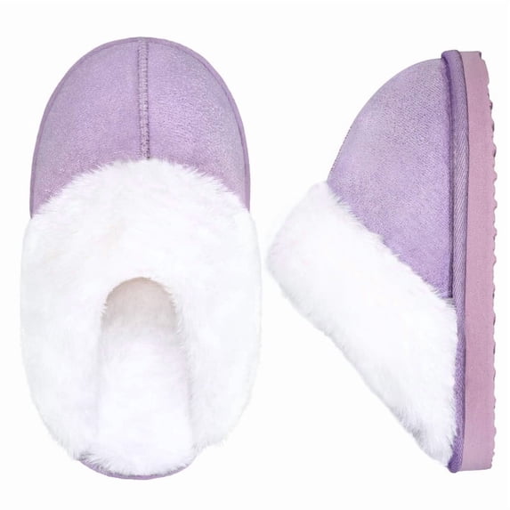 Kids Plush Fuzzy Slippers for Toddler Boys & Girls, Soft Warm Winter House Shoes, Non-Slip Thick Sole Bedroom Slides for Little Kid & Big Kid