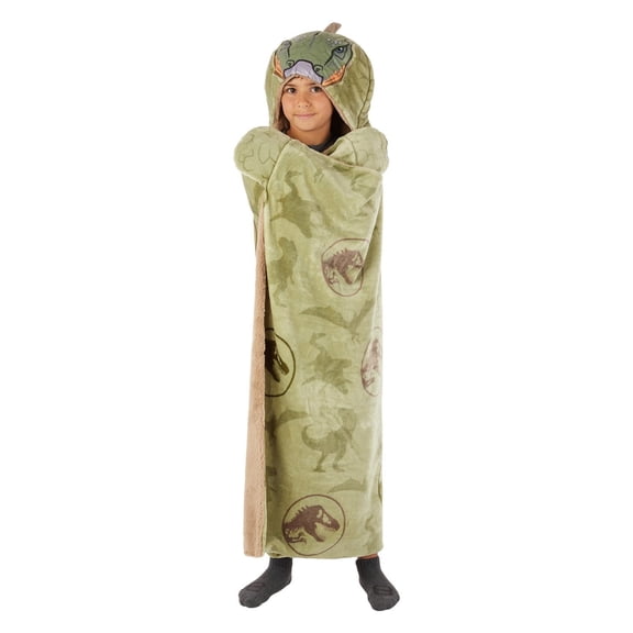 Kids Plush Hooded Throw with Faux Fur Lining, 40" x 50" (Jurassic World)
