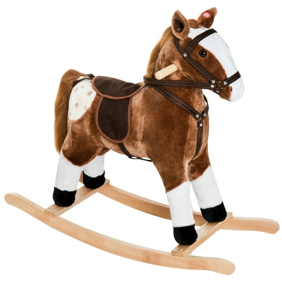 Kids Plush Ride-On Rocking Horse, Toddler Ride on Rocking Horse with Realistic Sounds, for Birthday Gifts, Brown
