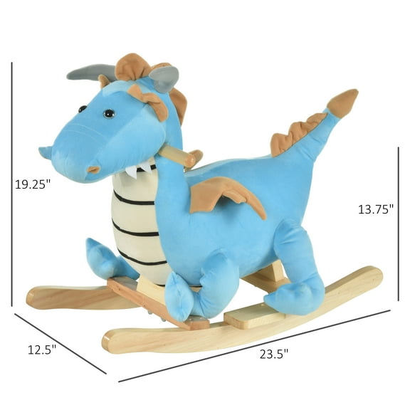 Kids Plush Ride-On Rocking Horse Toy Dinosaur Ride Rocking Chair with Realistic Sounds For18-36 Months,Blue,Blue Wood Toys Kids Bikes Riding Toys