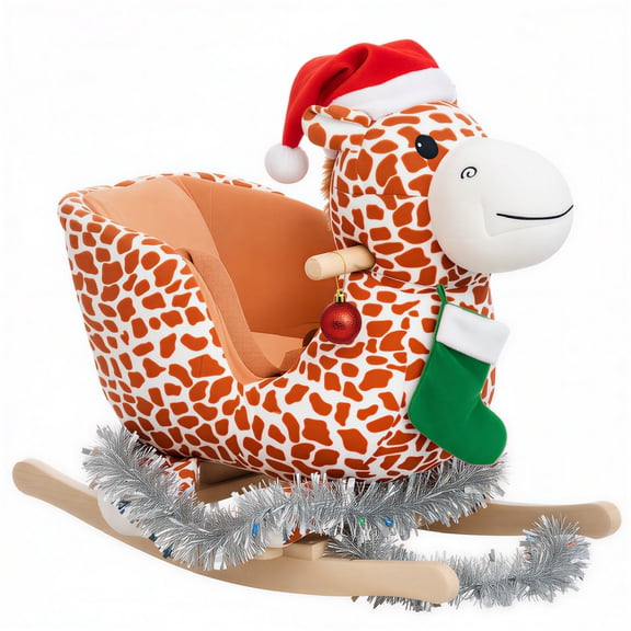 Kids Plush Rocking Horse Giraffe Style Themed Ride-On Chair Toy With Sound Brown