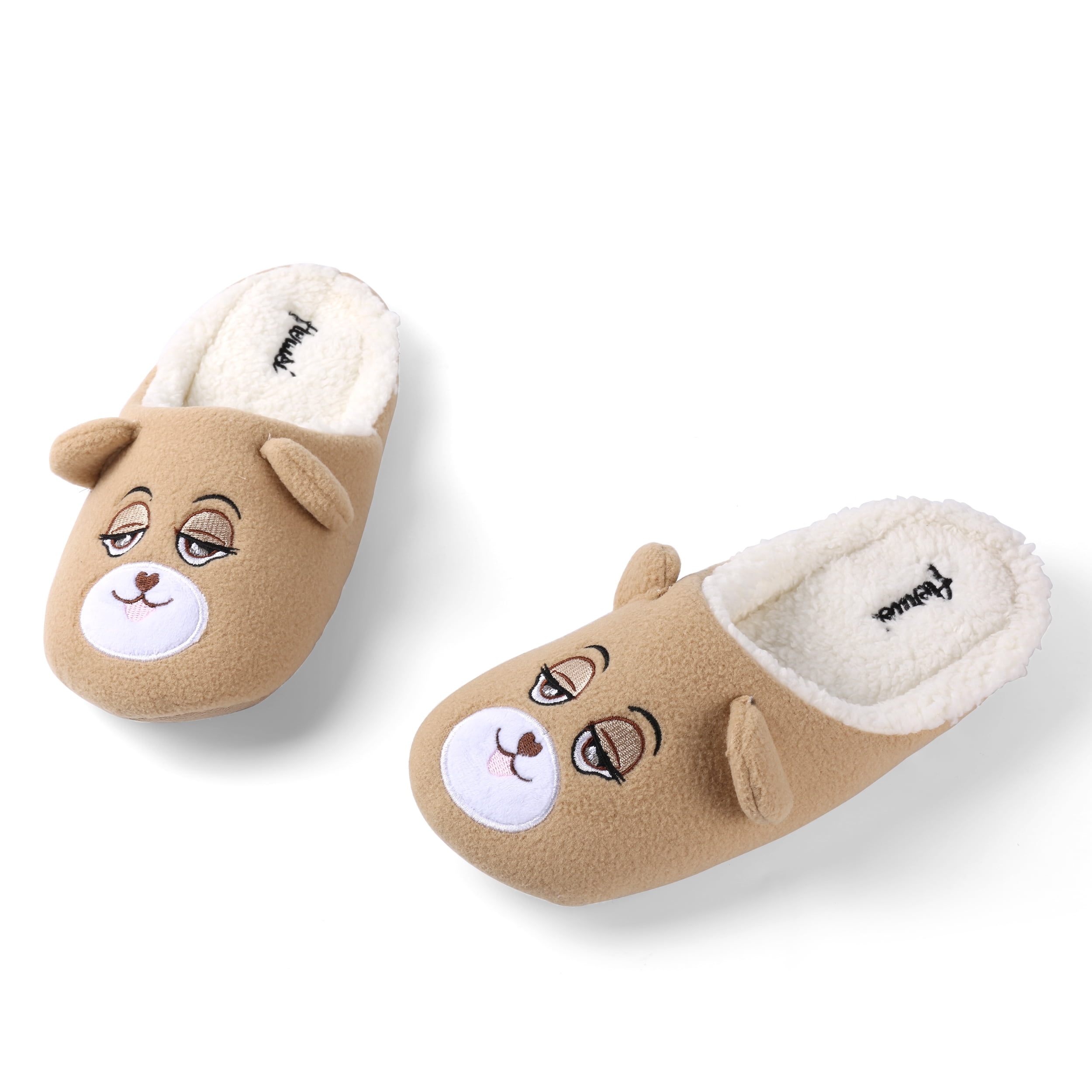Kids Plush Teddy Bear Slip-On House Slippers, Cozy Indoor Shoes for Boys & Girls
