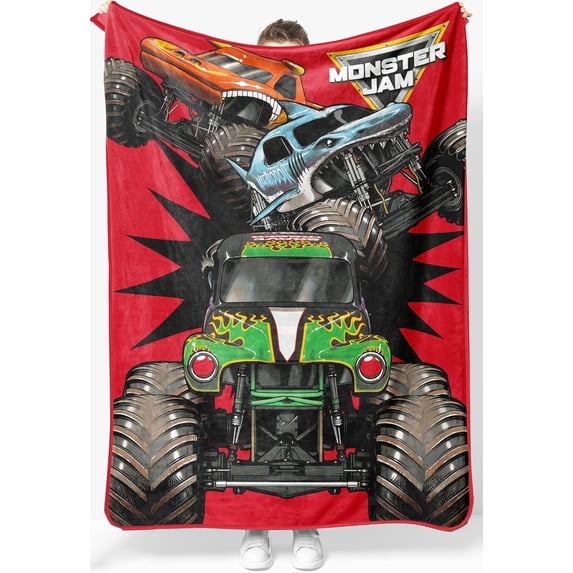 Kids Plush Throw Blanket – Soft & Cozy Fleece Throw for Bedroom & Couch Décor, Official Licensed Product, Red - Monster Jam, 46x60 - Throw Blanket