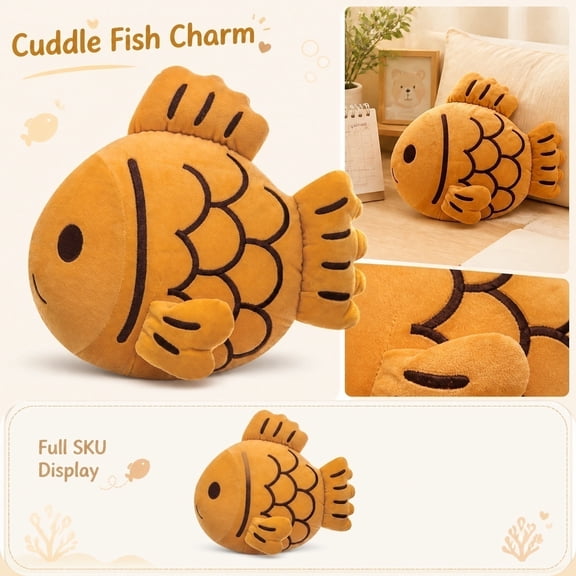 Kids' Plush Toys Pillows, Taiyaki Pillow, Squeeze Plush, Plush Toys for Cuddling, Soft 14X8 Inch Brown Plush Toys for Cozy Snuggling and Casual Home Display