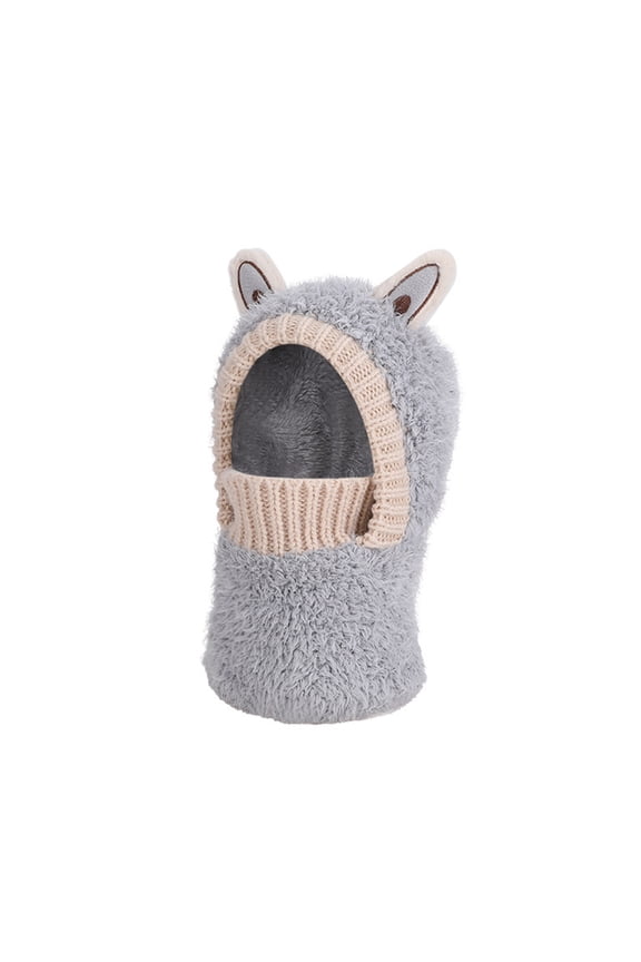 Kids Plush Warm Ear Pullover Hat - Mask Neck Gaiter 3-in-1 Winter Hat, Gray One Size