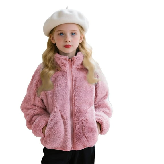 Kids Plush Winter Coat Girls Teddy Fleece Trench Coats Toddler Warm Faux Fur Jacket Sherpa Thermal Thick Jackets Fluffy Fuzzy Outerwear Zip Up Hoodies with Pockets