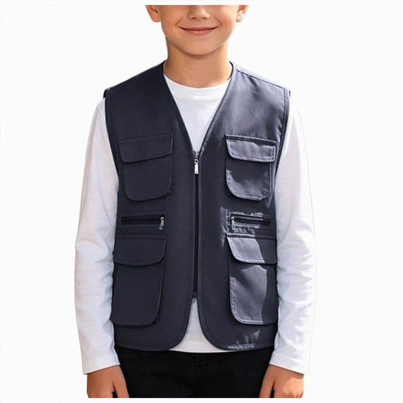 Kids With Pocket Boys Utility Gilets Zip Up Travel Sleeveless Jackets V Neck Vest Fishing For School Trips Camping Holiday Daily Layering,Utility Gilet Kids 9-11 Years