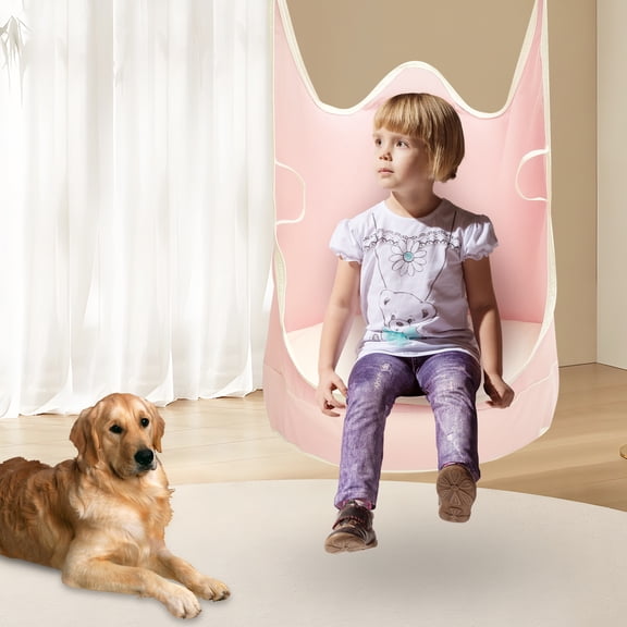 Kids Pod Swing Chair with Inflatable Cushion Portable Kids Pod Swing Seat Comfortable Pod Swing for Kids Holds Up to 120 KG Hanging Hammock Chair for Kids Indoor and Outdoor