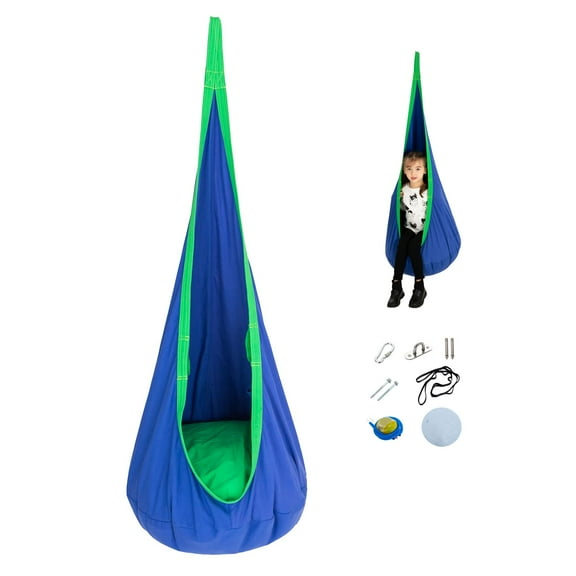 Kids Pod Swing Seat 100% Cotton Child Hammock Chair with PVC Inflatable Cushion for Indoor and Outdoor Use Durable Portable