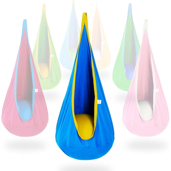 Kids Pod Swing Seat, Cotton Child Hammock Swing Chair, Sensory Swing for Indoor and Outdoor Use,Blue and Yellow