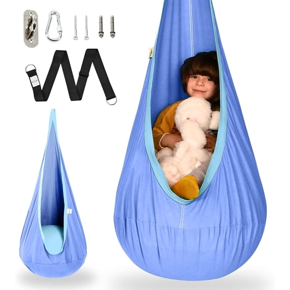 Kids Pod Swing Seat, Cotton Child Hammock Swing Chair, Sensory Swing for Indoor and Outdoor Use, Macaron Light Purple