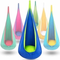 Kids Pod Swing Seat, Hanging Hammock Chair Swing with Inflatable Pillow, Sensory Swing Chair with Pocket for Outdoor and Indoor (Blue and Green)