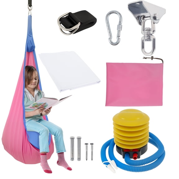 Kids Pod Swing Seat with Inflatable Cushion and LED Lights Portable Hammock Chair Swing Comfortable Child Hammock Chair for Indoor and Outdoor