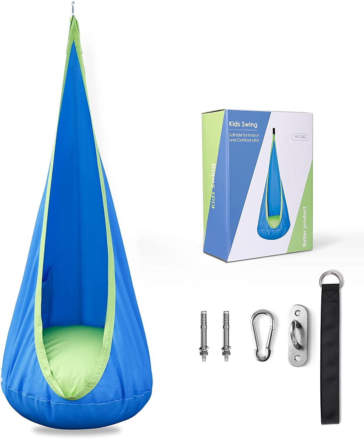Kids Pod Swing Sensory Swing Indoor Hanging Hammock Seat 100 Cotton with All Accessories for Kids with Removable Cushion Blue