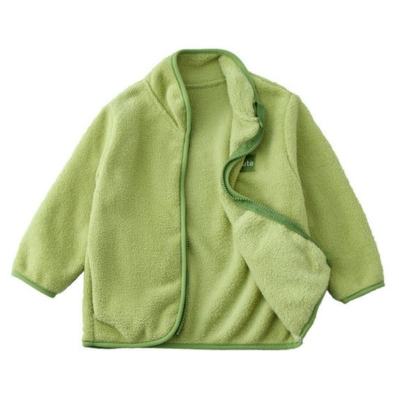 Kids Polar Fleece Jacket with Pocket Long Sleeve Zip up Solid Color Winter Warm Casual Outwear Green 2 Years