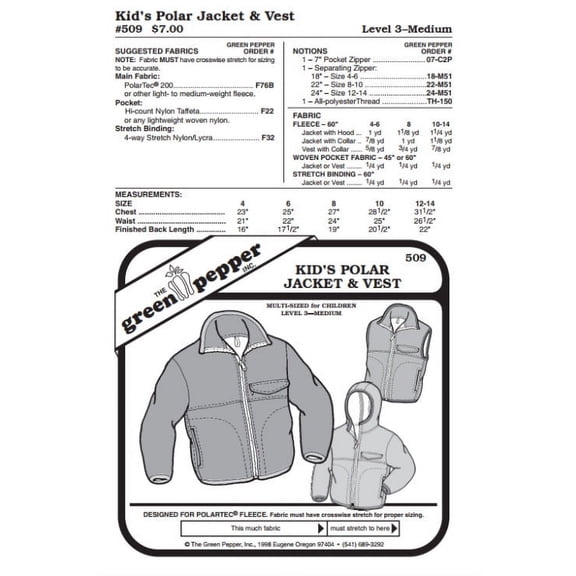 Kids Polar Jacket & Vest Coat Outerwear #509 Sewing Pattern (Pattern Only)