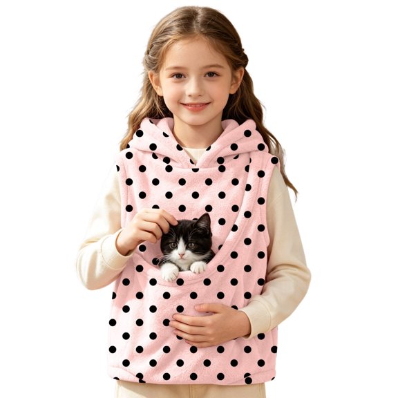 Kids' Polka Dot Cat Pouch Hoodie Sweatshirt with Pet Carrier Pocket
