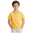 thumbnail image 1 of Kids' Polo Shirt for Boys, Yellow Cotton Short Sleeve Top with Contrast Trim Collar & Cuffs, Pique Knit for School Uniform and Casual Wear, Sizes 4-14,Size 11-12 T, 1 of 7
