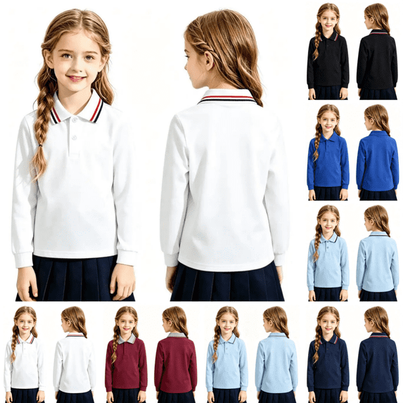 Kids Polo Shirt Casual Stylish Long Sleeve Lapel Golf Tshirts Back To School Lightweight Quick Dry School Uniform Tees White 11-12 Years