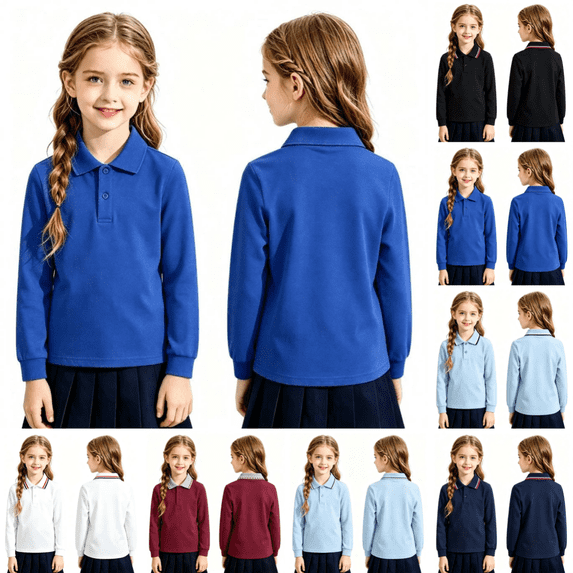 Kids Polo Shirt Casual Trendy Long Sleeve Collared Golf T-Shirt Back To School Lightweight Quick Dry School Uniform T-Shirts Blue 9-10 Years