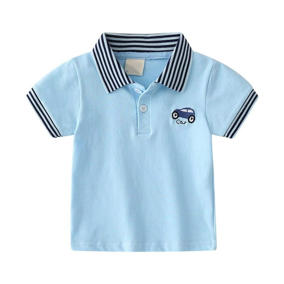 Kids Polo Shirts Boys 5t Button Closure Cartoon Print Short Sleeve T Shirt Top Fashionable Blouse Tops Toddler Baby Boy Clothes Sky Blue,18-24 Months