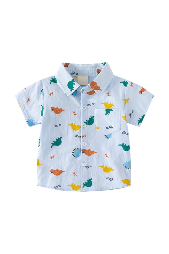 Kids Polo Shirts Boys 7-8 Little & Big Boys Short Sleeve Button Down Shirt Cartoon Dinosaur Pattern With Pockets For 2 To 8 Years Old Boys' Tops, Tees & Shirts 5-6 Years