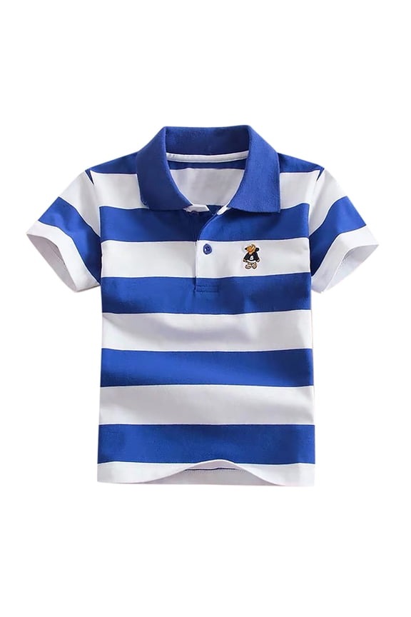 Kids Polo Shirts Boys Girls Short Sleeve Striped Shirt Button Closure Fashion Comfortable & Soft Fabric Boys' Tops, Tees & Shirts 5-6 Years