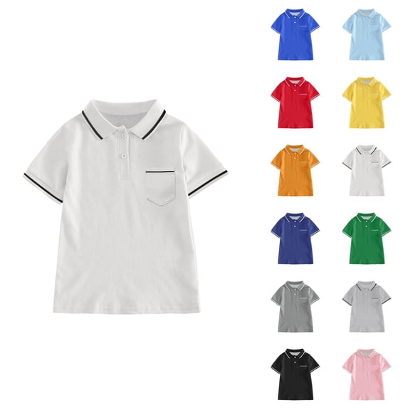 Kids Polo Shirts Casual Gentleman Collared Short Sleeve Pocket Shirt Youth Summer Boys Fashion Top Age 3-14