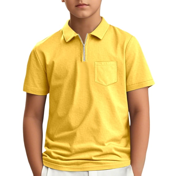 Kids Polo Shirts Quarter Zip Shirts Casual Classic Lightweight Short Sleeve Golf Collared Shirt with Pocket