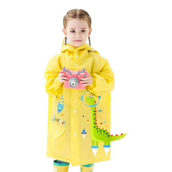 Kids Poncho Girls Boys Water Baby Kindergarten Transparent Primary School Student Dinosaur Gear Yellow Toddler Raincoat Sizes S